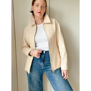 Vintage y2K Leather Jacket in Cream Size Medium 6 Minimalist  Closet staple